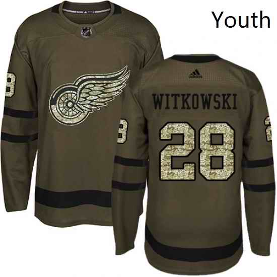 Youth Adidas Detroit Red Wings 28 Luke Witkowski Premier Green Salute to Service NHL Jersey